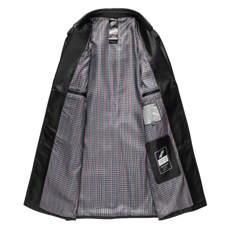 2024 High Quality Fashion Trend Banquet Autumn and Winter Long Leather Trench Coat Men's Business Handsome Trench Coat