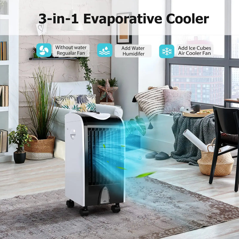 Windowless Swamp Cooler Fan Humidifier 3 Modes 3 Speeds 2 Ice Boxes 7.5h Timer Quiet Portable Bedroom Living Room Office Custom