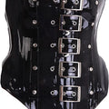 Sexy Black 0.6MM Thicker Latex Corset Waist Trainer Steel Bone with Front Button and Zip Back Lace