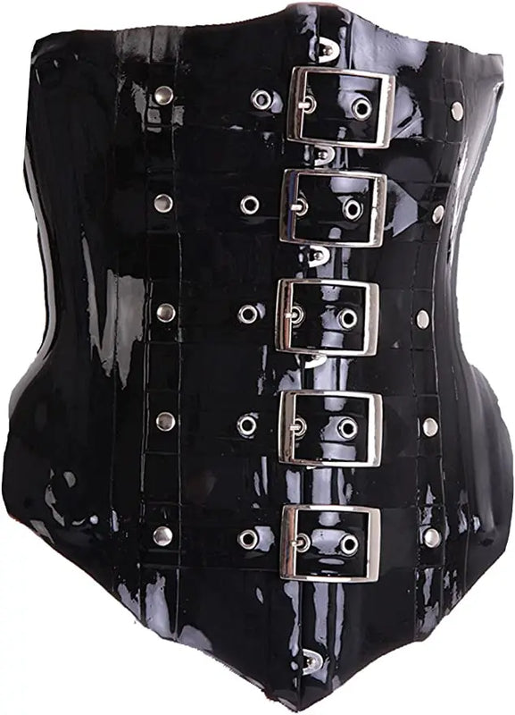 Sexy Black 0.6MM Thicker Latex Corset Waist Trainer Steel Bone with Front Button and Zip Back Lace