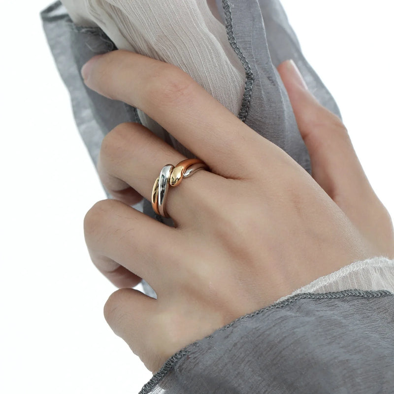 VENTFILLE 925 Sterling Silver Irregular Design Wave Golden Stackable Finger Rings Trendy Adjustable For - Visuel 6 | SAMAG