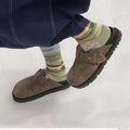 Women's All-cowhide Versatile Leather Half-drag Comfortable Slip-on Cork Bottom Outer Wear Casual Bag Head Fashion Mules Clogs