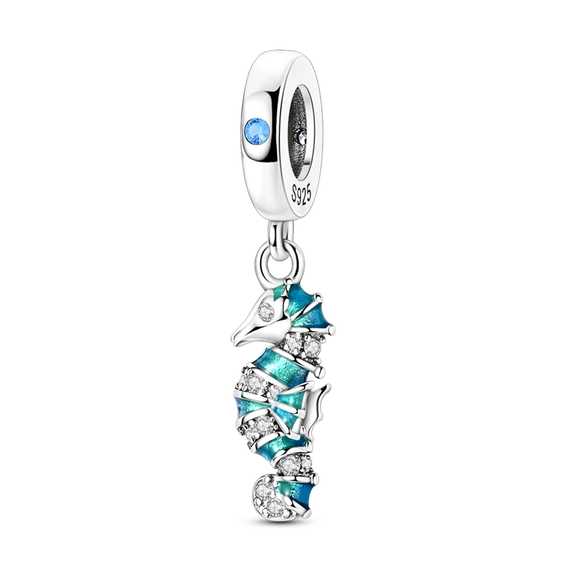 925 Sterling Silver Ocean Theme Charm Beads For Women Blue Wave Dolphin Seashell Compatible Summer Beach Vacation Jewelry