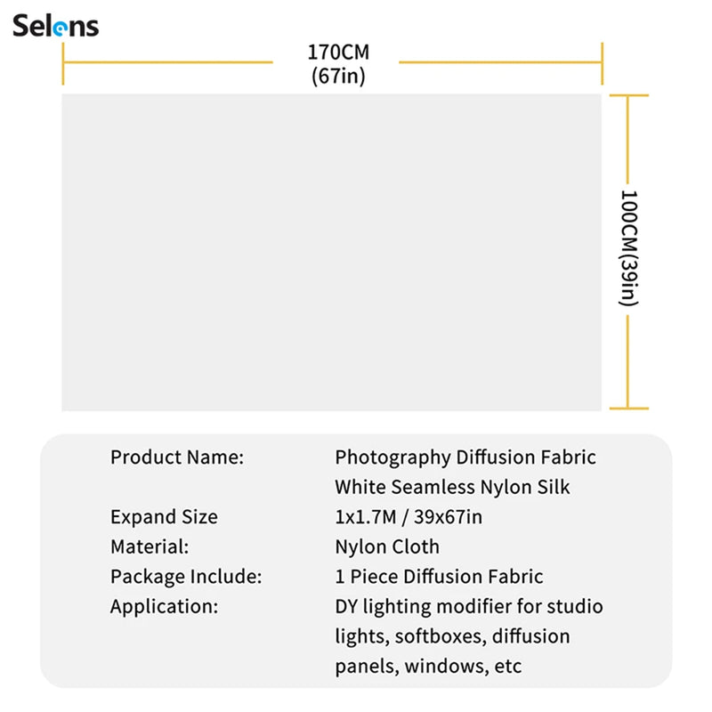 Selens Diffusion Fabric Nylon Silk Seamless Diffuser Cloth Light Soft Cloth Photo Studio Kits Photography Accessories