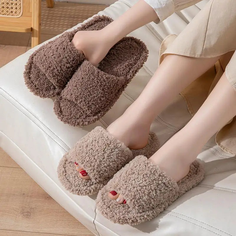 Casual Fluffy Women's Slippers Home Luxury Designer Woman Shoes Flats Fashion Fuzzy Fur Slides New Winter Plush Elegant Footwear