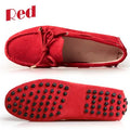 Cow leather womens shoes suede flats bow tie moccasins big size casual shoes size34-44