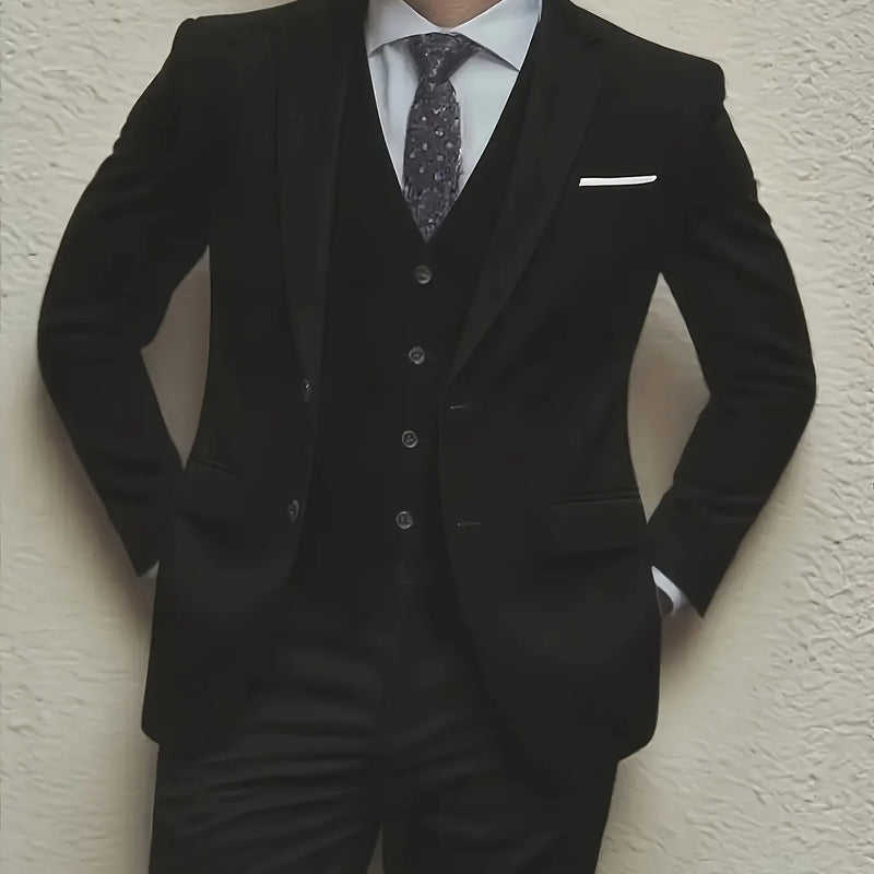 Men's 3pcs Suit Set, Jacket + Vest + Pants, Fashionable High-Quality, Suitable for Weddings, Parties and Formal Occasions