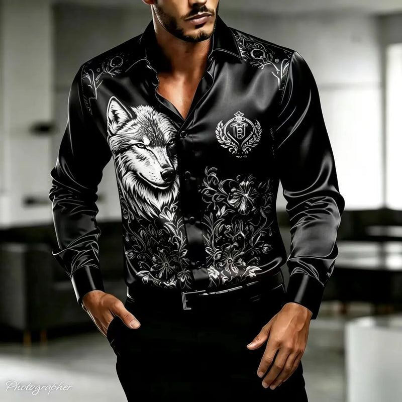 Men's Retro Baroque Printed Satin Silk Shirt Long Sleeved | SAMAG