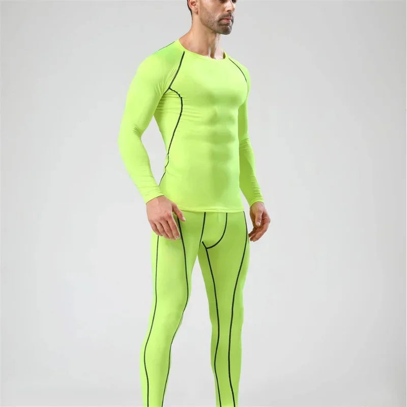 2pcs Men's Compression Sportswear Suit Elastic Training Yoga Sets Workout Jogging Fitness Clothing Tracksuit Pants Sporting