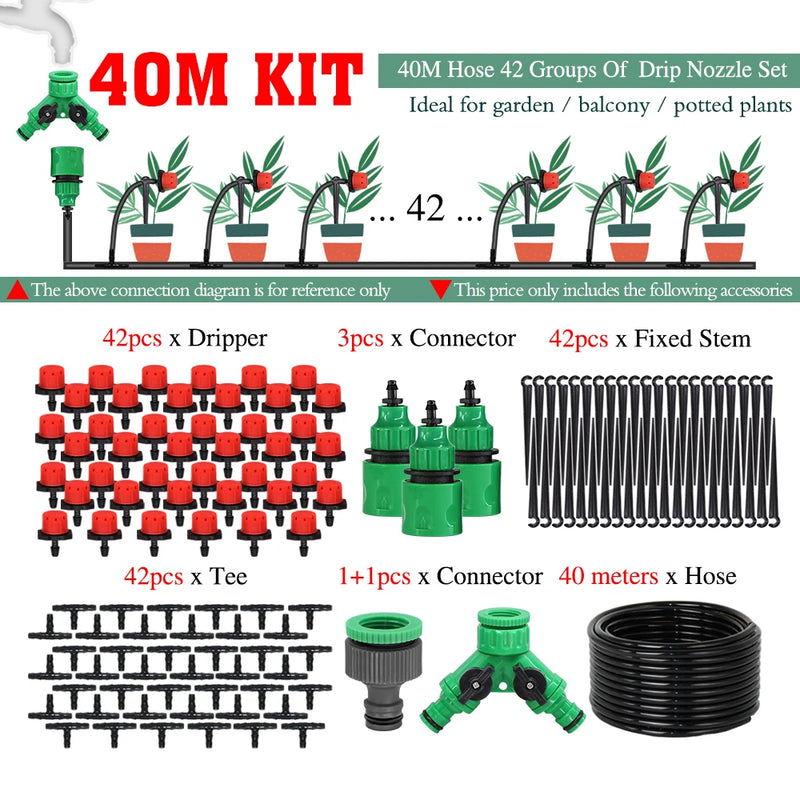 50-5M 1/4'' Hose Adjustable Drippers Automatic Watering Kit for Garden Greenhouse Home Outdoor Sprinkler Drip Irrigation System