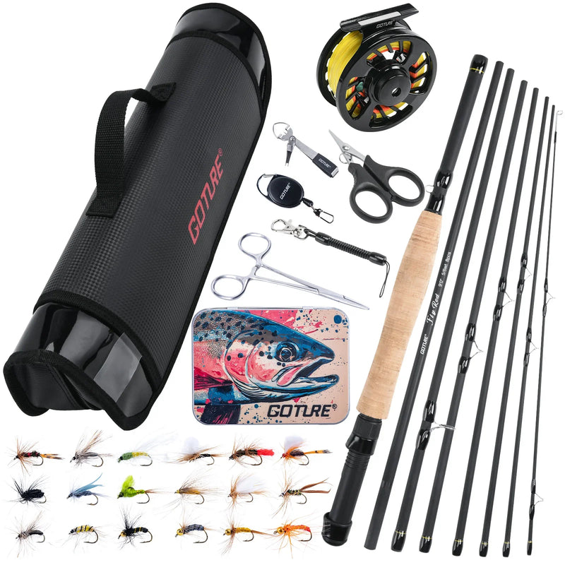 Goture 2.7M Fly Fishing Rod And Reel Combo Set Carbon cork handle Medium-fast Fly Rod Fly Reel & Line &Tool Accessories