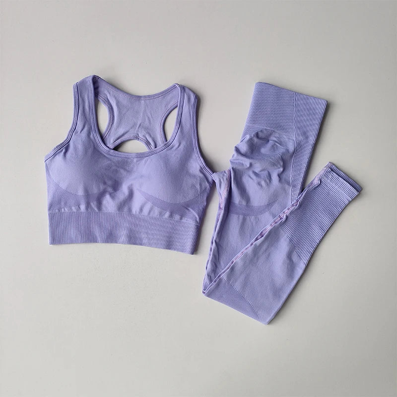Women's Seamless Workout Set High Waisted Yoga Pants & Sports Bra with Removable Pads Booty Lifting for Running Training
