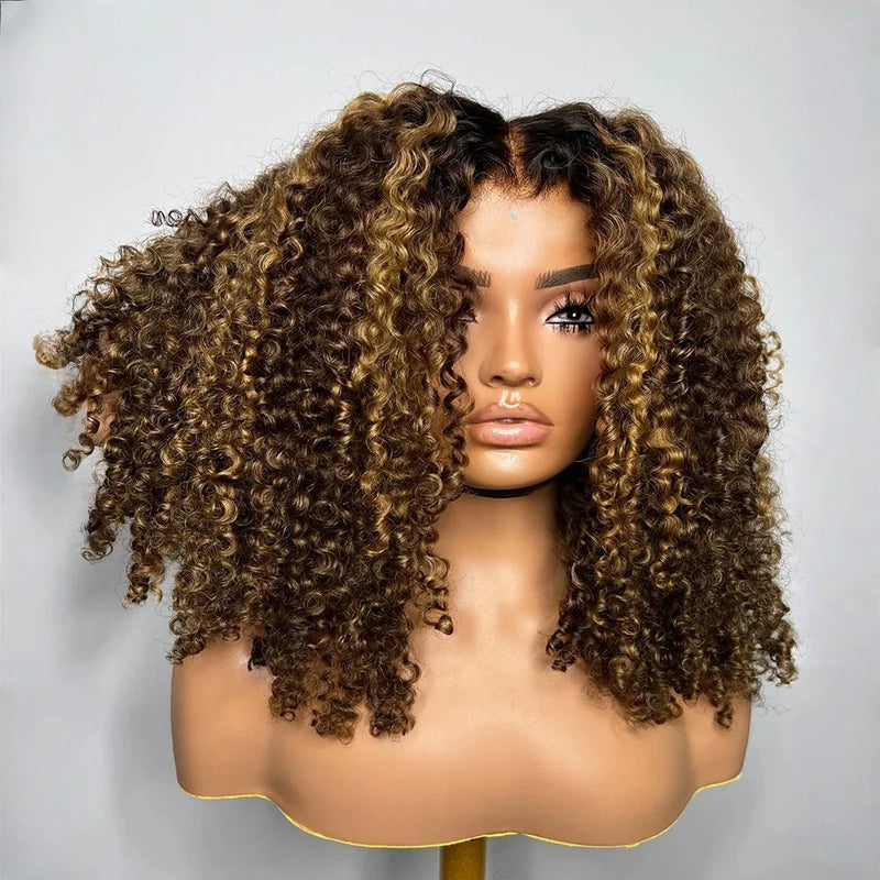 Glueless PrePlucked Highlight Blond density Lace Front Wigs 26inch Kinky Curly Synthetic Deep Water Wave For Women Baby Hair