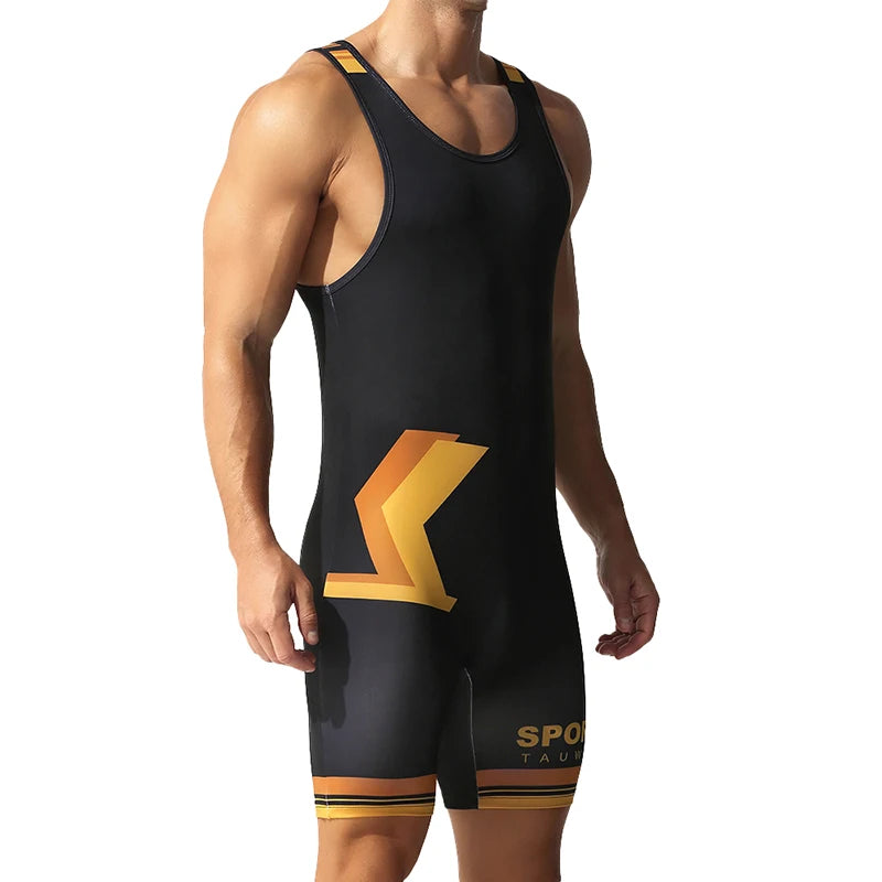 Men's one-piece shapewear, high elasticity tight fitting fitness, sports, casual wrestling, vest, swimsuit