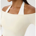 Long Sleeve Yoga T-Shirt for Women, Off Shoulder, Sexy Tight Gym Workout Top, Naked Feeling, Quick Dry Sports Activewear