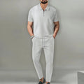 Autumn New European and American Men's Solid Color Leisure Suit Waffle Collar Short - sleeved Zipper Pants - View 5 | SAMAG