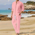 Men's Fashionable Cotton Linen Shirt Set, Stand Collar, Long Sleeves, Two - Piece Spring/Autumn Style, 100% - View 4 | SAMAG