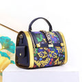 Women Boston Bag Printed Pattern Handbag Large Capacity Shoulder Crossbody Bag Double Zipper Half Cover Style Top Handle Bag