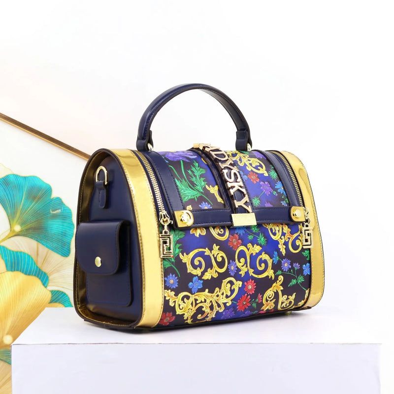 Women Boston Bag Printed Pattern Handbag Large Capacity Shoulder Crossbody Bag Double Zipper Half Cover Style Top Handle Bag