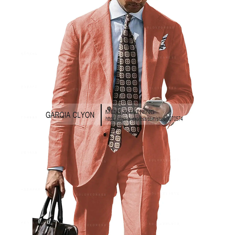 2025 New Casual Men's Suit Jacket Summer Spring Blazer Two Bottom Breathable Cotton Linen Coat 2 Pieces( Jacket+Pants )