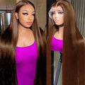 Dark Brown Lace Front Human Hair Wigs Bone Straight HD Lace Wigs Chocolate Brown Glueless Wigs Human Hair Realy 180% Density