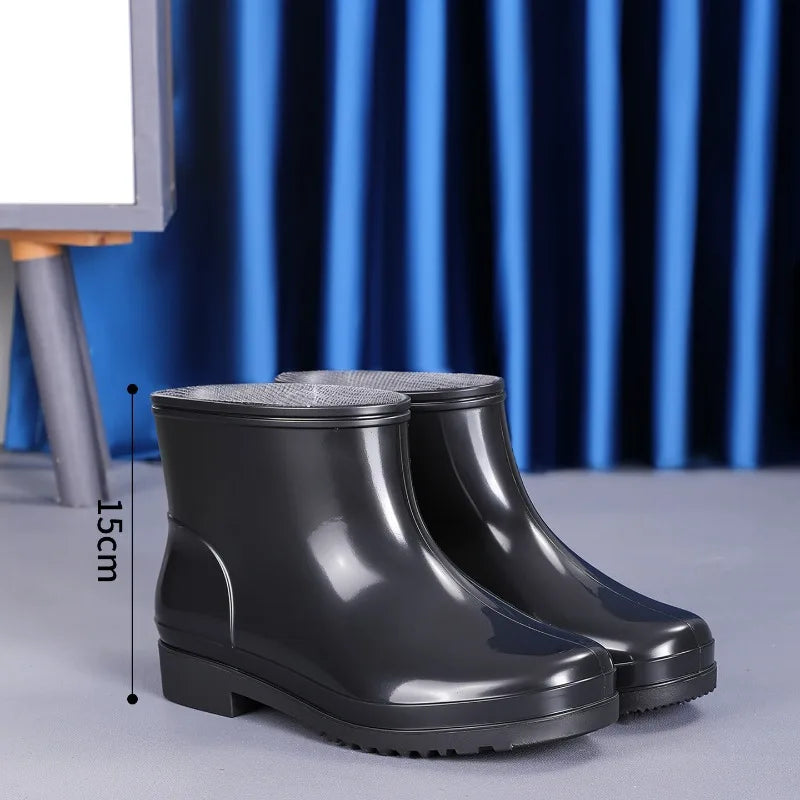 Men's Rain Boots Work High-Tube Boots Platform Comfortable Water Shoes Non-slip Kitchen Boot PVC Material Round Toe Rubber Boots