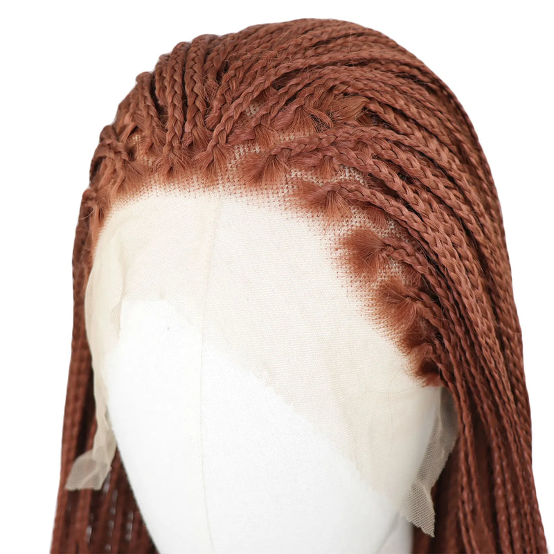 Reddish Brown Colored Box Braided Wigs Braids For Black Women 26Inch Long Crochet Braids Synthetic Hair 13x3 Lace Front Wigs