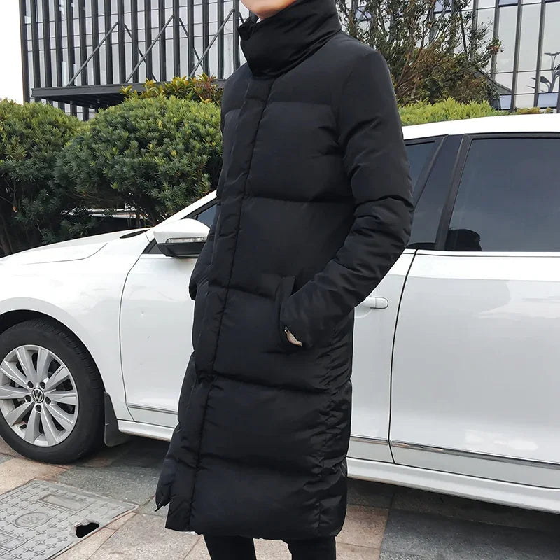 Korean Fashion Black Cotton Long Padded Parkas Coats Male 2025 Winter Casual Thicken Warm Puffer Jacket Men