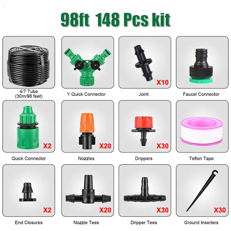148pcs/set Automatic Watering Drip Irrigation Sprinkler Kit For Garden And Yard Cooling, Dust Removal And Irrigation System
