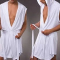 2026 Summer Men's Sexy Sleeveless Pajama Kimono Robe Fashion Loose Casual Hooded Bathrobes Cool Smooth Bath Robe Male Sleep Gown