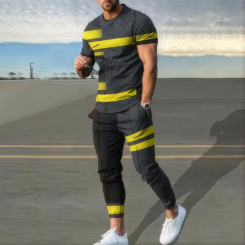 Summer basketball sportswear set short sleeved T - shirt long pants two - piece men's 3D printed casual - View 6 | SAMAG
