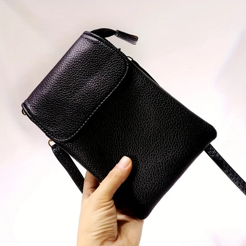 Simple Women's Shoulder Bag With 3-Layer Zipper Soft Leather Crossbody bag Mini Small Bag Wallet With Multiple Compartments Larg