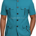 Mens Safari Suit 2 Piece Short Sleeve Suits for Men Regular Fit Stand Collar Suit African Clothes