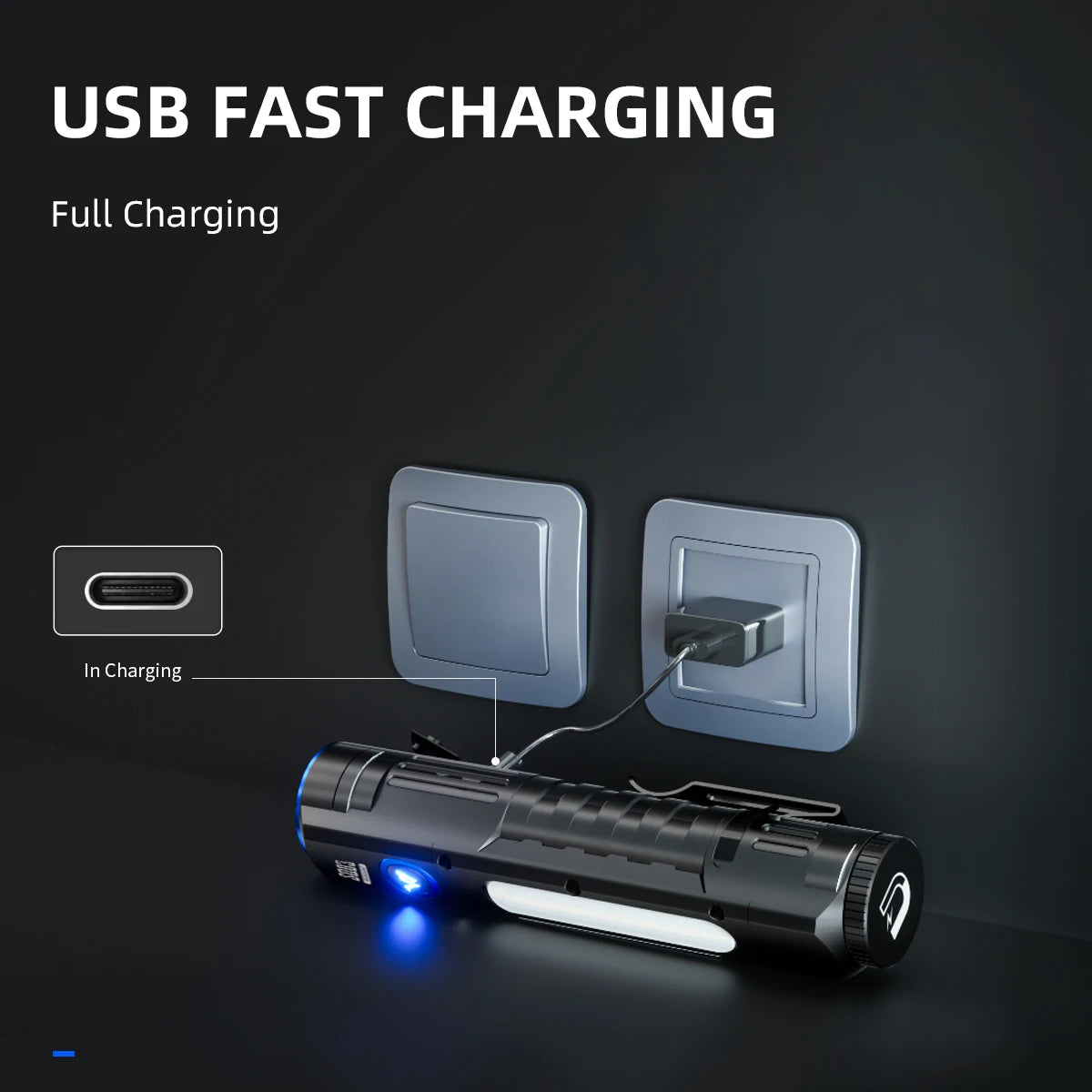Warsun Outdoor 2000 Lm Emergency Small Portable Tactical Type C Rechargeable Torch 18650 Lithium COB LED Magent Flashlight