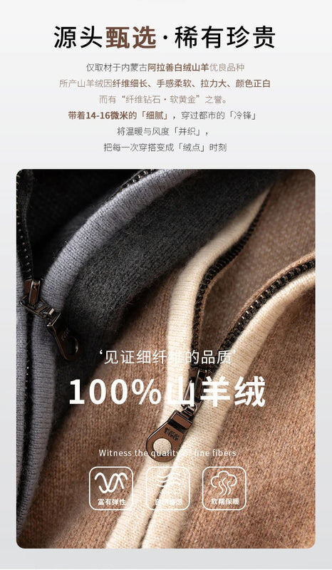 Men's Knitted Set 100% Cashmere Round Neck Zipper Open | SAMAG