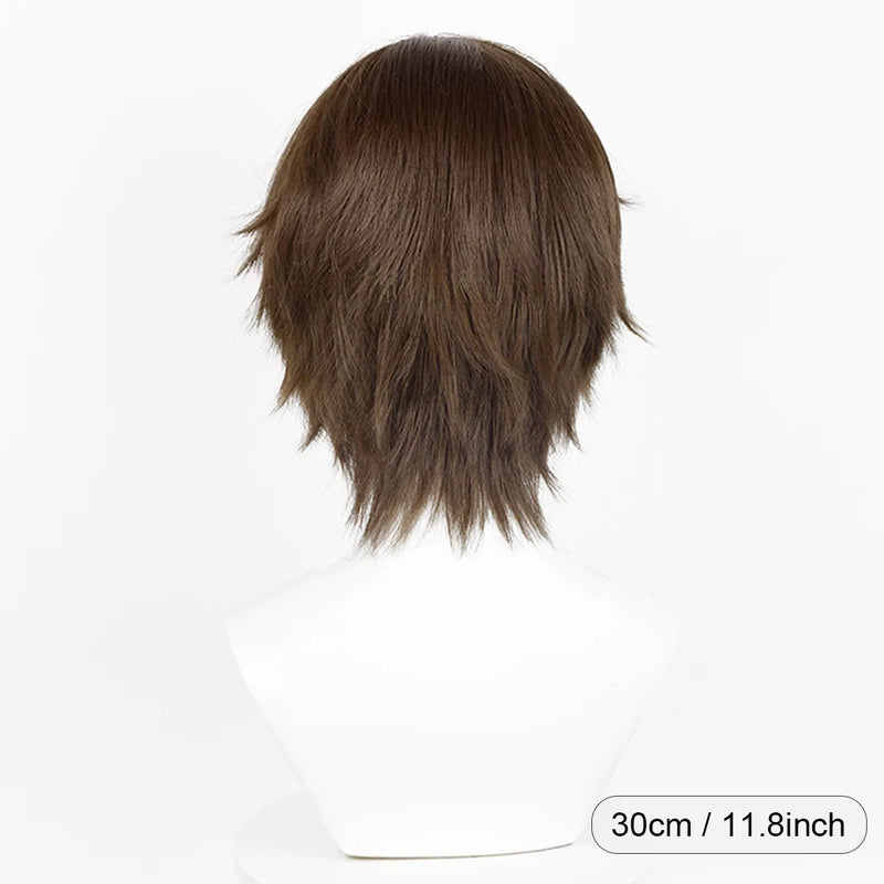 Brown Short Straight Synthetic Wig Middle Part Fluffy Anime Game Cosplay Heat Resistant Wig for Daily Party