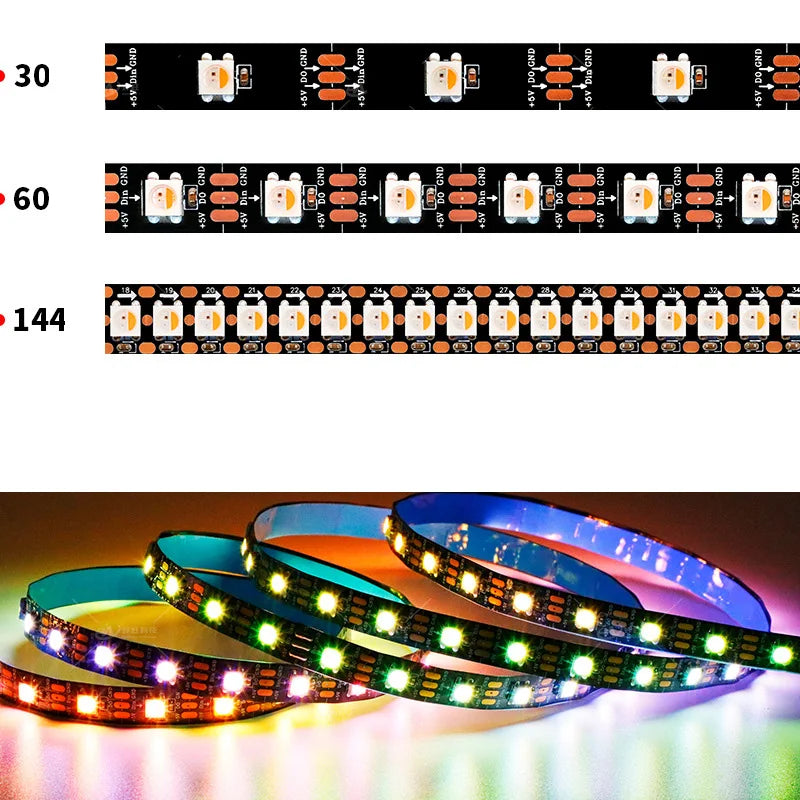 SK6812 RGBW Led Strip Light 4 in 1 Similar WS2812B 1m 5m 30 60 144 LEDs Individual Addressable RGBWW Led Lights IP30 65 67 5V12V