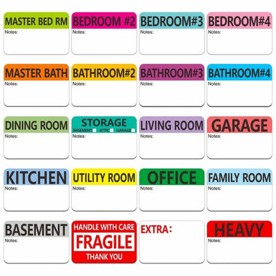 5 Sheets/ 20 Designs Preprinted Color Coded Home Moving | SAMAG