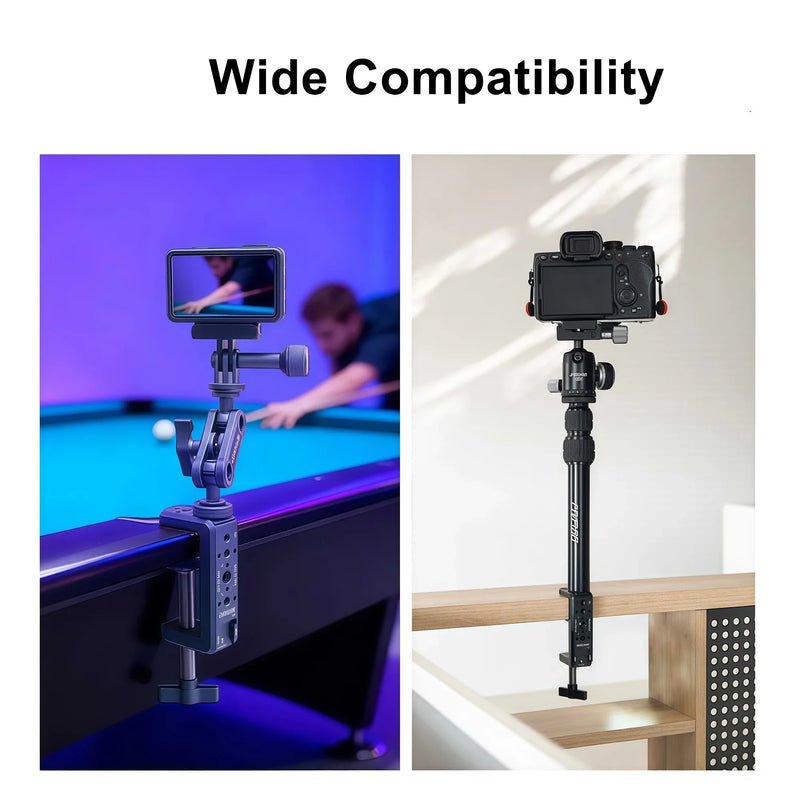 Photography C Clamp, Aluminum Table C-clamp with 1/4" and 3/8" Hole for Photo Studio Video DSLR, Camera Desktop Mount Table Desk