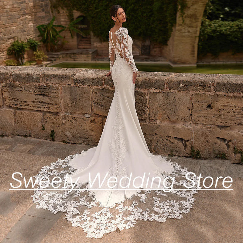 Sexy Mermaid Wedding Dress Customized Illuion Applique - View 2 | SAMAG