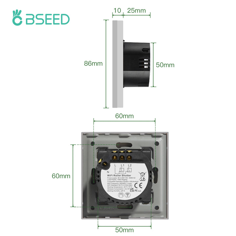 Bseed EU Standard Tuya Wifi Blind Switches Wireless Smart Roller Shutter Switch Smart Life Google Assistant Alexa Voice Control