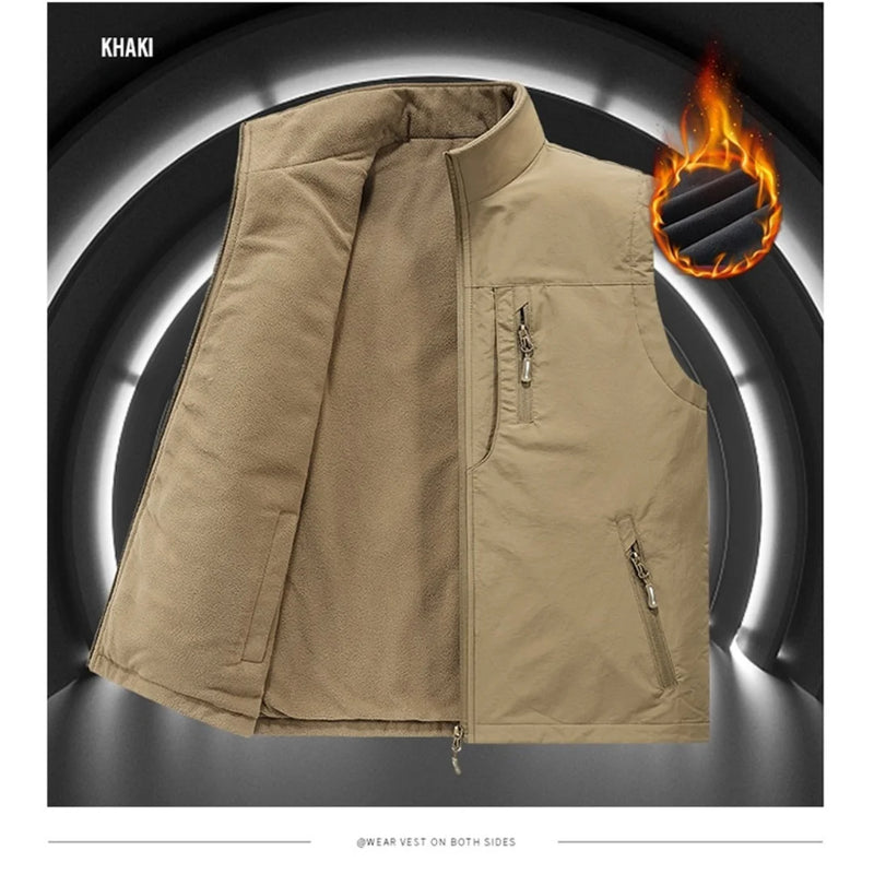 2025 Autumn Winter Thickened Fleece Double-Sided Vest Men's Jacket Warm Outerwear Slim Fit Casual Style Daily