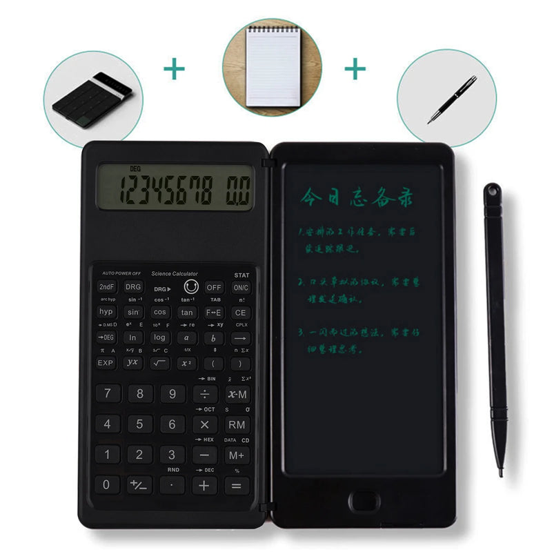 2-In-1 Foldable Scientific Calculator & 2.5 inch Writing Tablet 10 Digit LCD Display For College Office Student Teacher