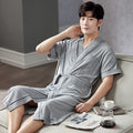 Fashion Bathrobe New Style Thin Cotton Knited Men Robes V Neck Mens Sexy Sleepwear Summer Male Kimono Short Sleeve Pajamas L-4XL