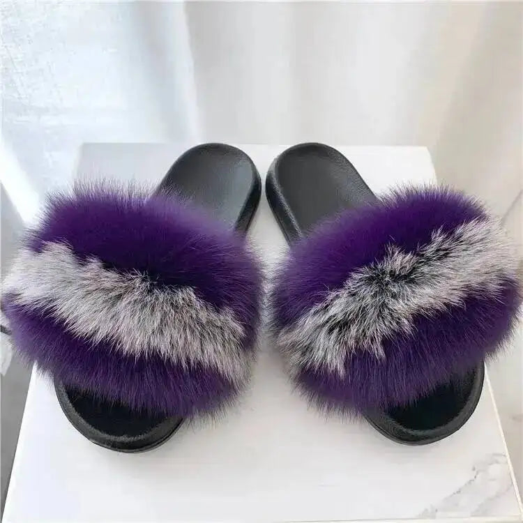 Women Real Raccoon Fur Slides Fluffy Luxury Furry Open Toe Slippers Indoor Outdoor Summer Sandals Non Slip Soft Comfy Sole Cozy