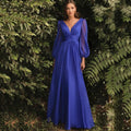 New Simple V Neck Long Bridesmaid Dresses with Sleeves | SAMAG