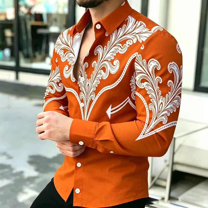 Men's Shirt with Contrasting Print, Black, White, and Red | SAMAG