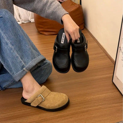 Retro Flat-bottomed Bag Head and Half Slippers Women's | SAMAG