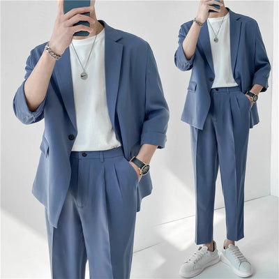 Fashion Summer 2-piece Set Solid Color Single-breasted | SAMAG