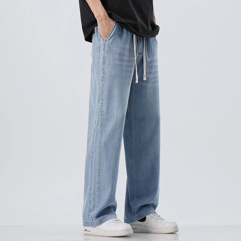 Lyocell Loose Straight Denim Pants for Men Summer | SAMAG